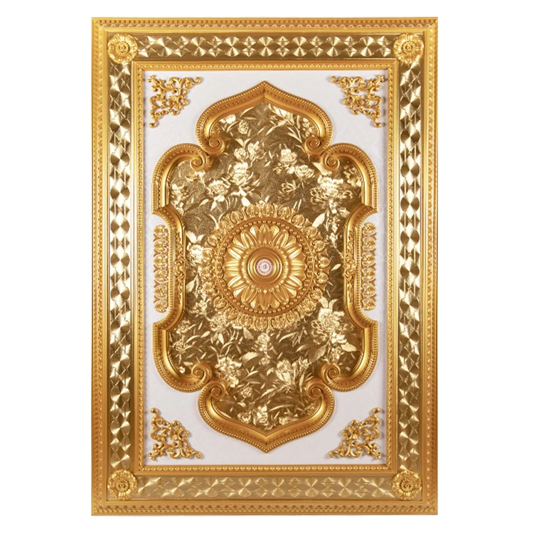 Banruo New Arriving Gold PS Rectangle Top Wall Board Prices Rosette Ceiling Material Design Panel for Hotel Lighting Decoration