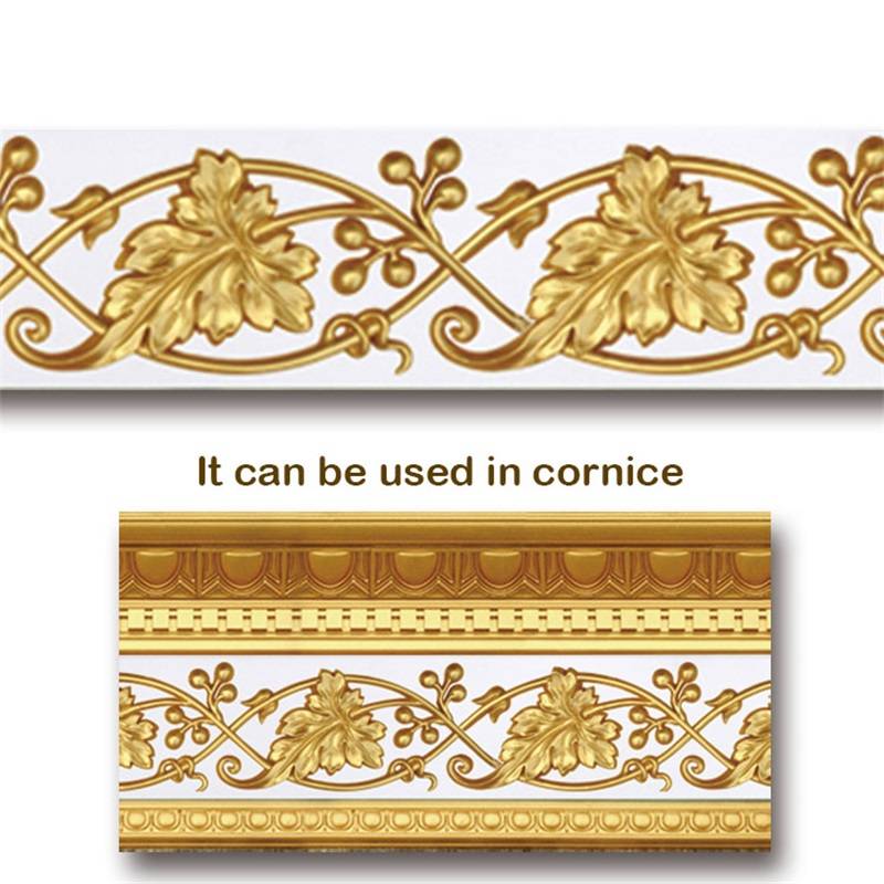 Banruo Leaf Style Gold PU Hollowed Veneer Ornamental Cornice Moulding Appliques Accessories For House Decoration