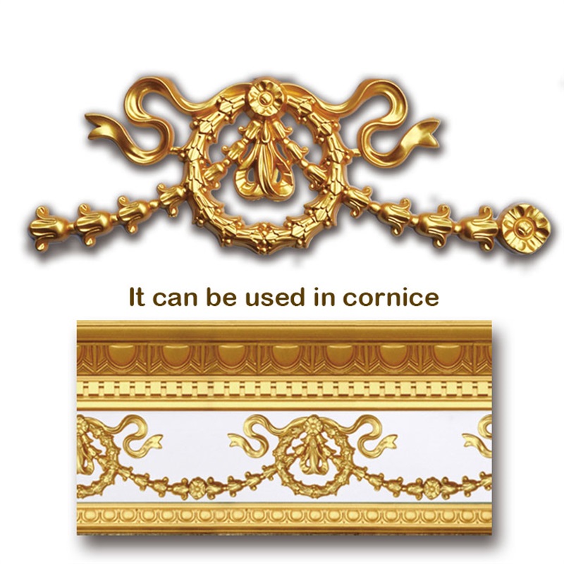 Banruo Bow-knot Style Gold PS Hollowed Cornice Veneer Ornament Architectural Ceiling Appliques Accessories For House Decoration