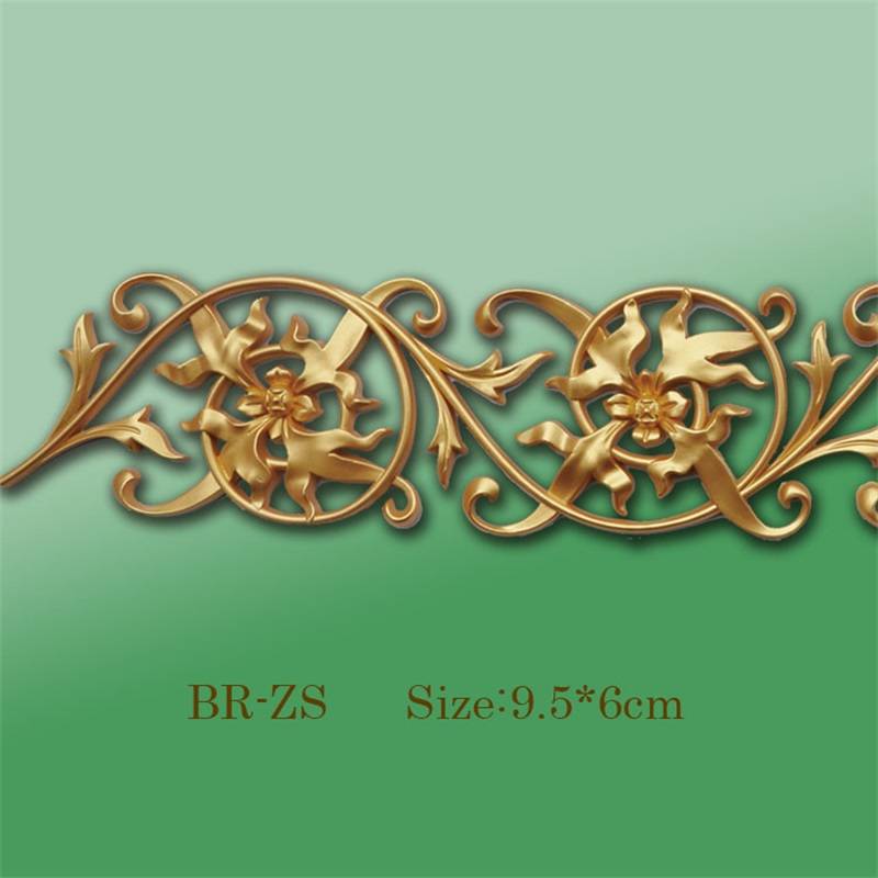 Banruo Flower Style Gold PS Hollowed Cornice Veneer Ornament Ceiling Appliques Accessories For House Decoration