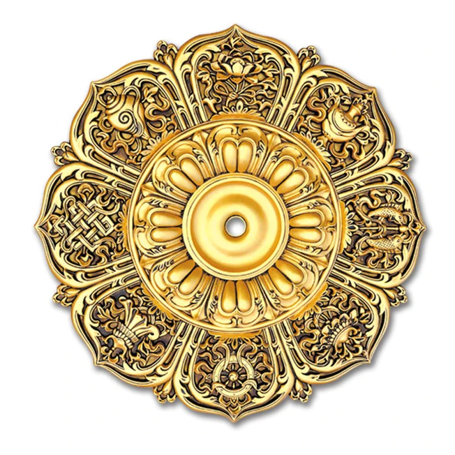 Banruo Artistic Flower Shape Antique Gold Polyurethane Residential Ceiling Tiles Medallions for Chandelier