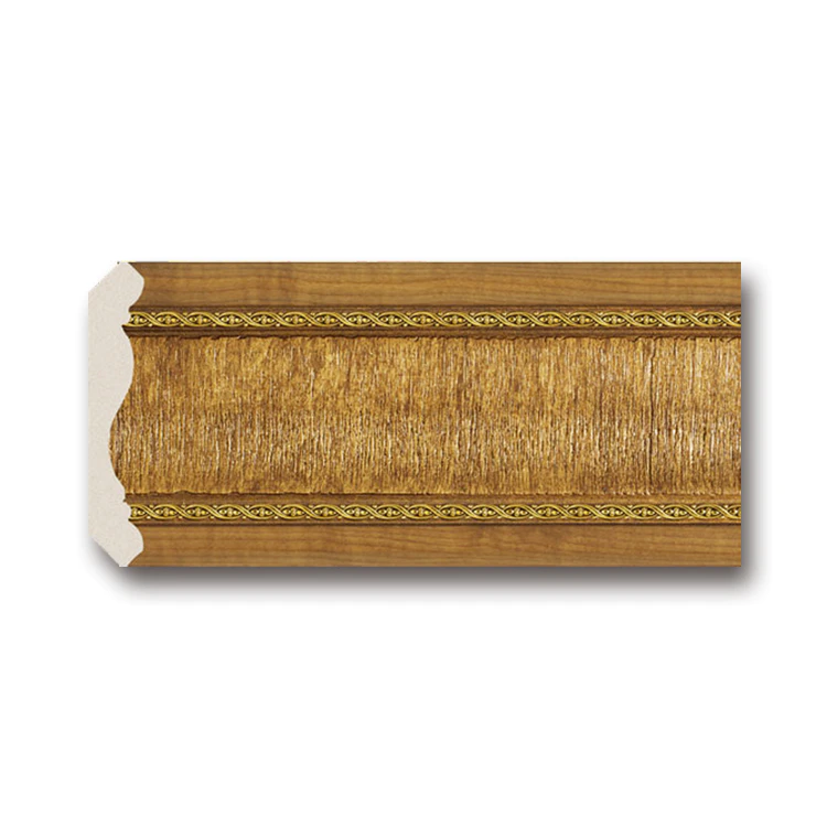 Banruo artistic wood color PS polystyrene corner cornice molding line creative crown molding for villas decoration