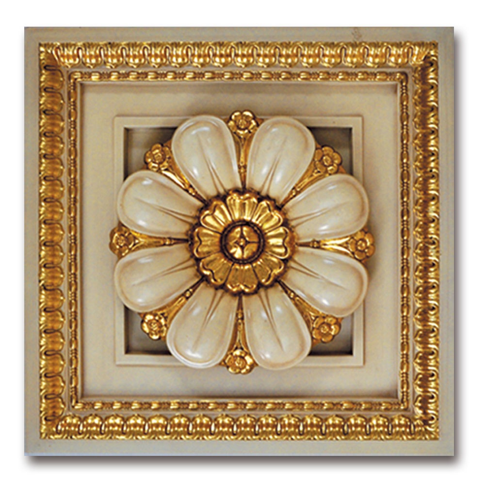 Banruo Luxury Cheap Carved Flower Square Ceiling Medallion LED Light Hanging Ceiling Tiles