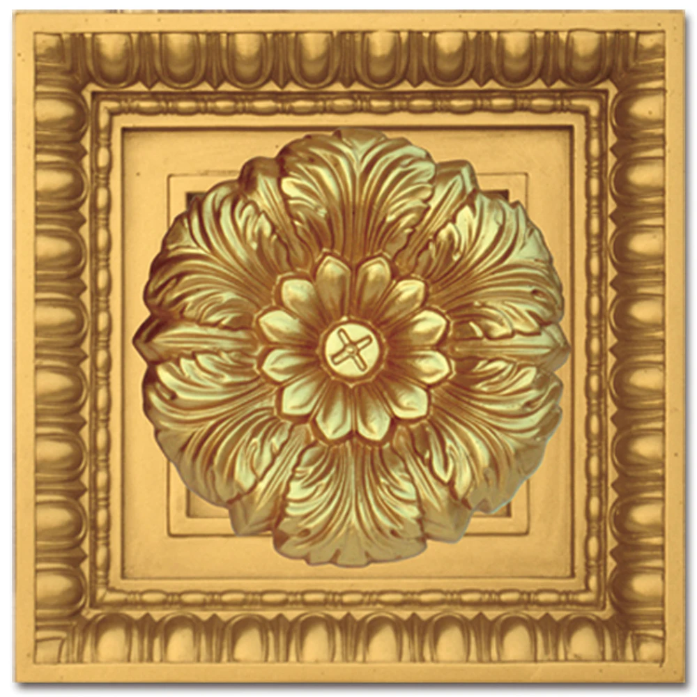 Banruo Artistic PU Square Decorative Light Panel Carved Flower Church Nice Ceiling Tiles Wall Roof Board